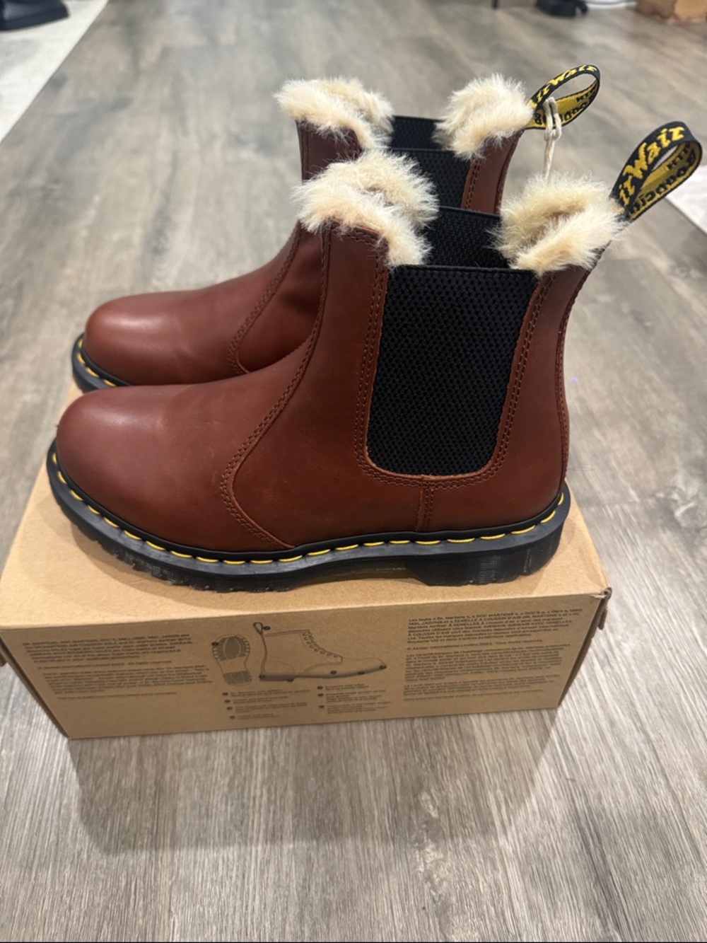 Dr. Martens Brown Leather Fur-Trim Leonore Boots - Picture 2 of 6